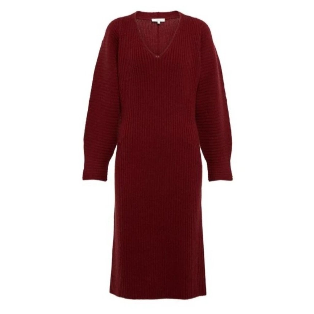 Nwt Vince Womens Size Large Ribbed Plunge Neck Long Sleeve Wool Blend Dress New